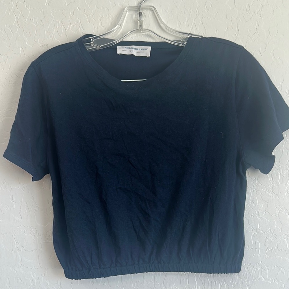 You can always come crash at my place crop womens top medium navy blue stretch